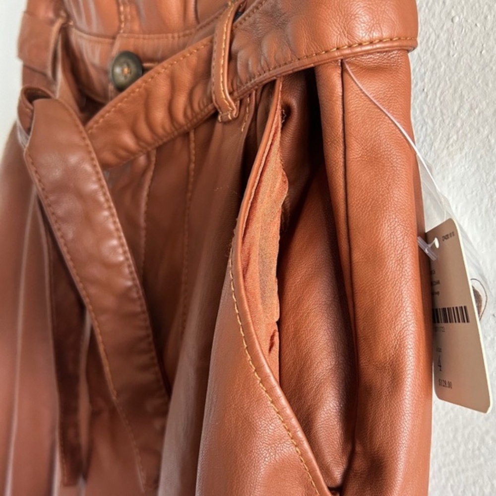 Free People Brown High-Waist Faux Leather Paperbag Pants - Picture 8 of 14